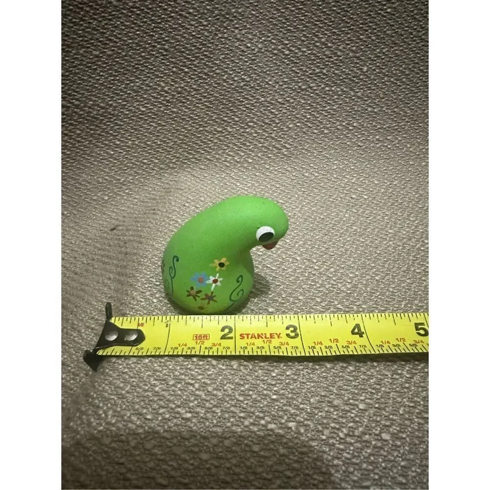 Vintage Hand Painted Pottery Green Bird Artist Signed By Gloria A Dios Panama